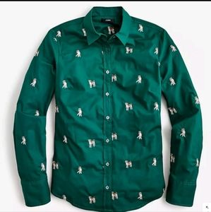 Dog print embroidered long sleeve blouse